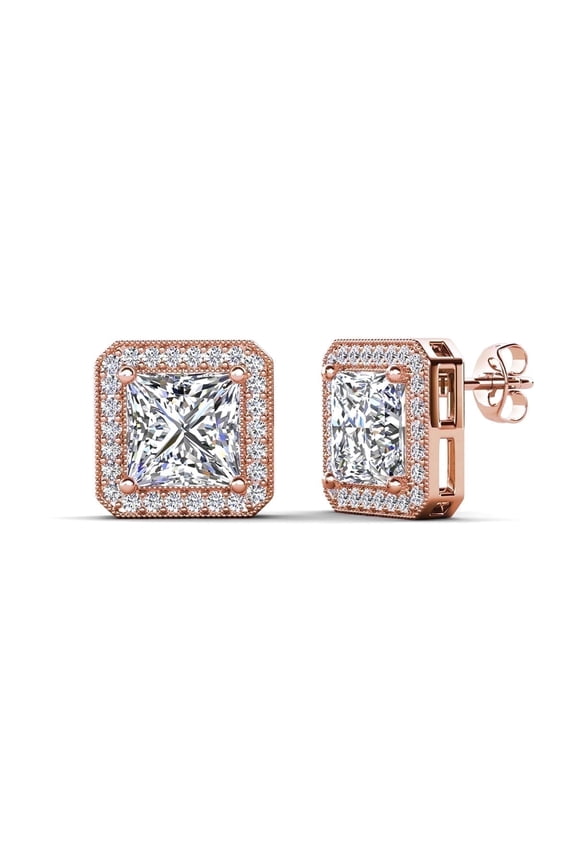 Norah 18k Rose Gold Plated Stud Earrings with Simulated Diamond Crystals for Women
