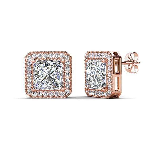 Cate & Chloe Norah 18k Rose Gold Plated Stud Earrings with Simulated Diamond Crystals for Women