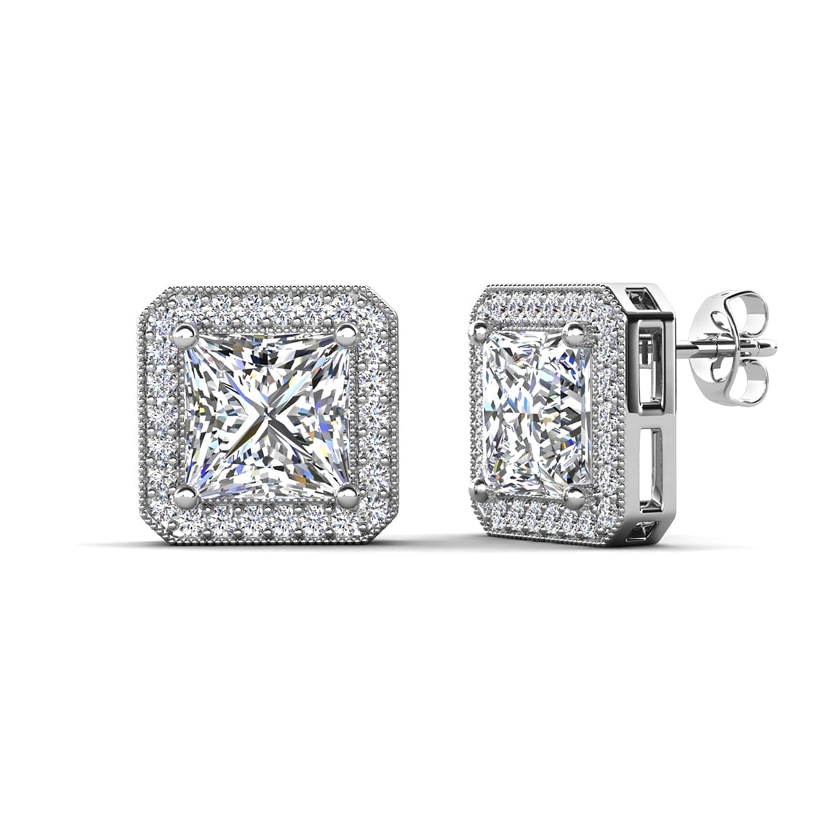 Cate & Chloe Norah 18k White Gold Plated Stud Earrings with Crystals for Women, Gift for Her