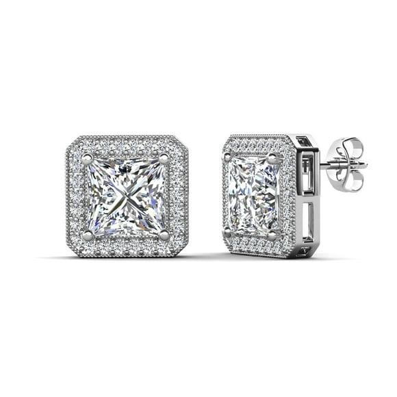 Cate & Chloe Norah 18k White Gold Plated Stud Earrings with Simulated Diamond Crystals for Women