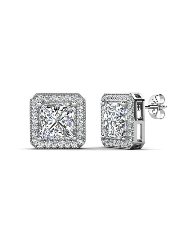 Norah 18k White Gold Plated Stud Earrings with Simulated Diamond Crystals for Women