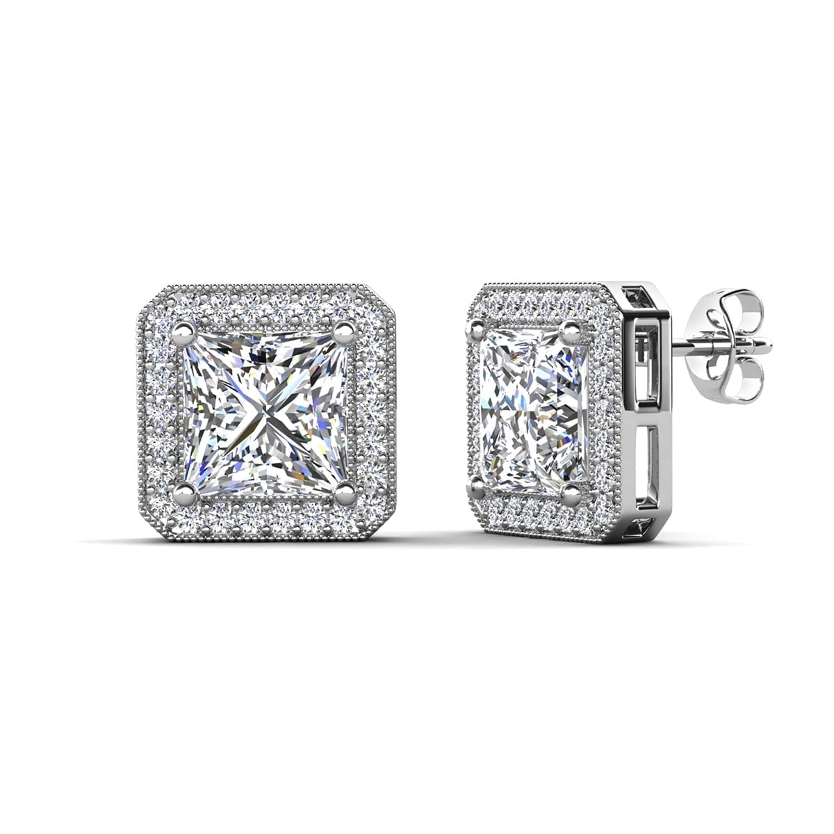 Cate & Chloe Norah 18k White Gold Plated Stud Earrings with Crystals for Women, Gift for Her