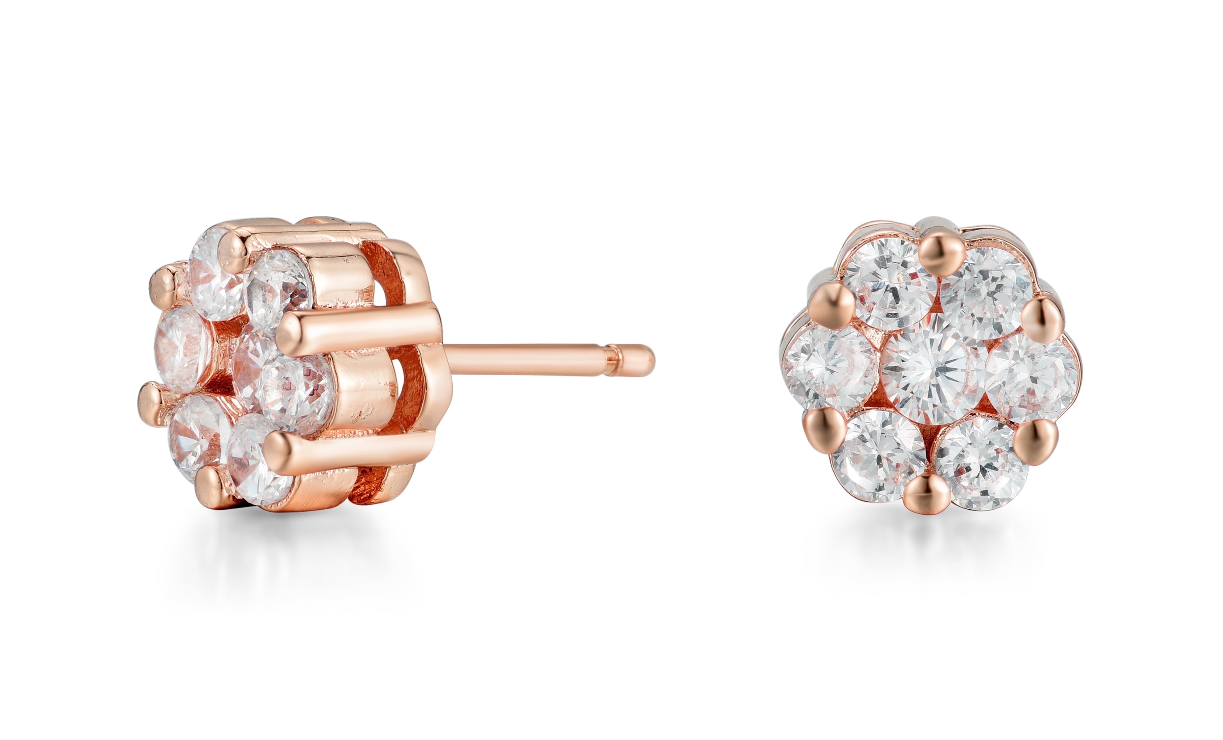 Cate & Chloe Nova 18k Rose Gold Plated Cluster Stud Earrings with Simulated Diamonds Crystals for Women