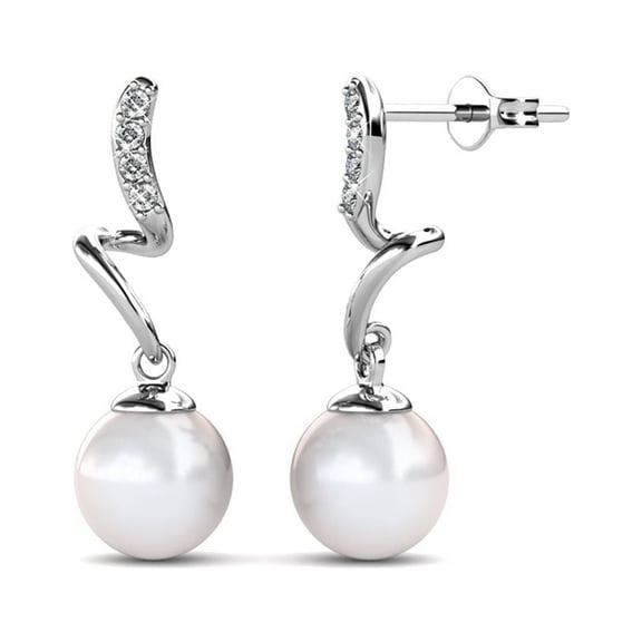 Cate & Chloe Ophelia 18k White Gold Plated Shell Pearl Earrings with Swarovski Crystals for Women