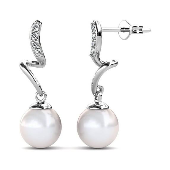 Cate & Chloe Ophelia 18k White Gold Plated Shell Pearl Earrings with Swarovski Crystals for Women