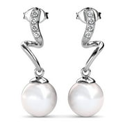Cate & Chloe Ophelia 18k White Gold Plated Silver Dangle Earrings with Crystals and Pearl, Drop Earrings for Women, Jewelry Gift for Her