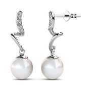 Cate & Chloe Ophelia 18k White Gold Plated Dangle Pearl Earrings with Swarovski Crystals for Women