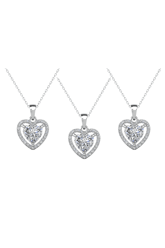 Pack of 3 - Amora 18k White Gold Plated Heart Necklace with Simulated Diamond Crystals