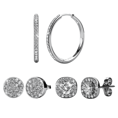 Cate & Chloe Pack of 3 - Bianca, Ruth & Nelly 18k White Gold Plated Earrings with Swarovski Crystals for Women
