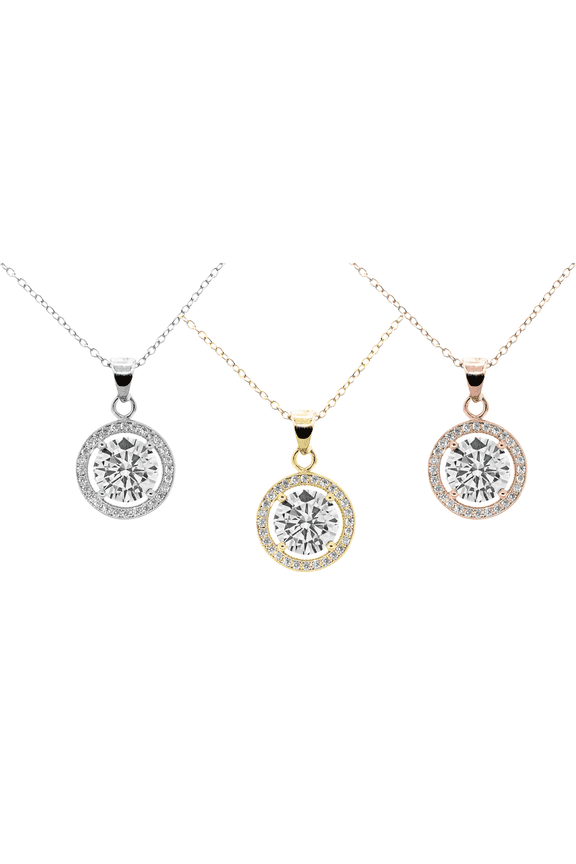Pack of 3 - Blake 18k Gold Plated Halo Necklace with Simulated Diamond Crystals