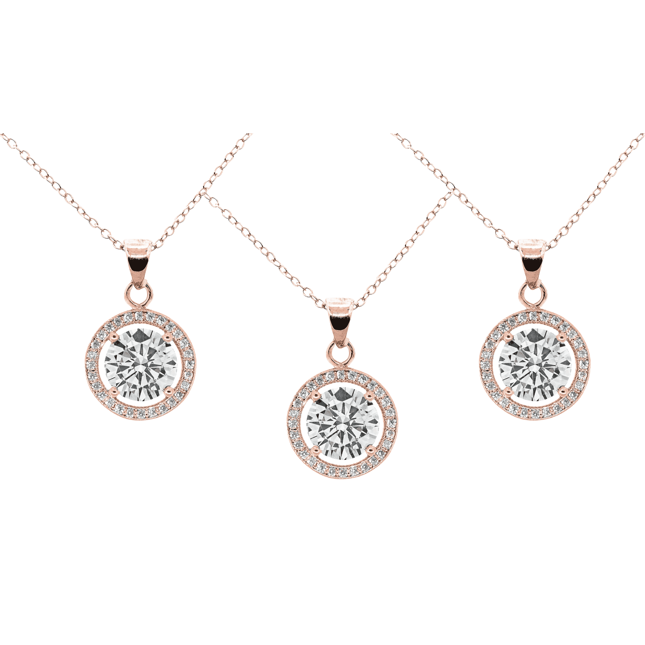 Cate & Chloe Pack of 3 - Blake 18k Rose Gold Plated Women's Halo Necklace with Simulated Diamonds