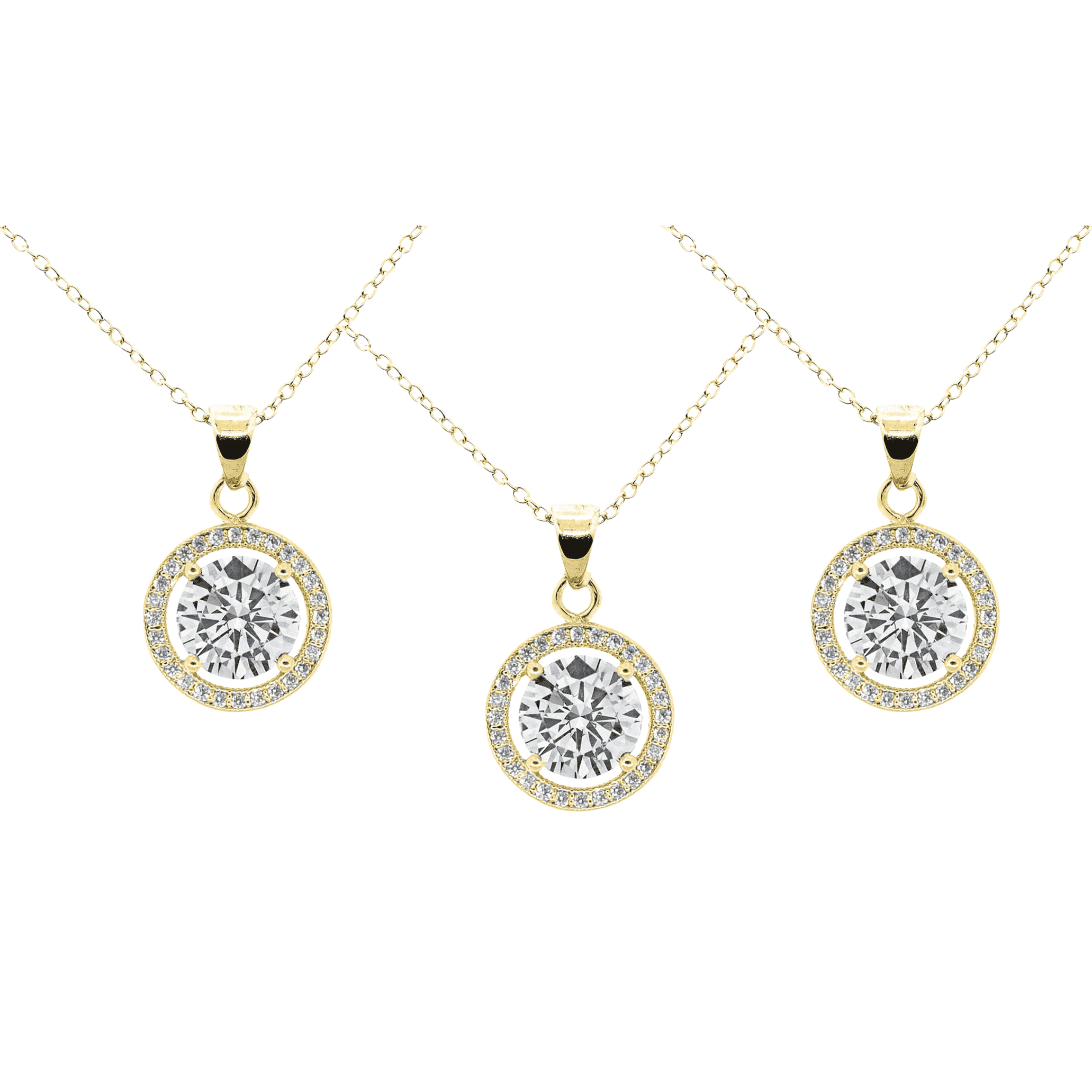 Cate & Chloe Pack of 3 - Blake 18k Yellow Gold Plated Women's Halo Necklace with Simulated Diamonds