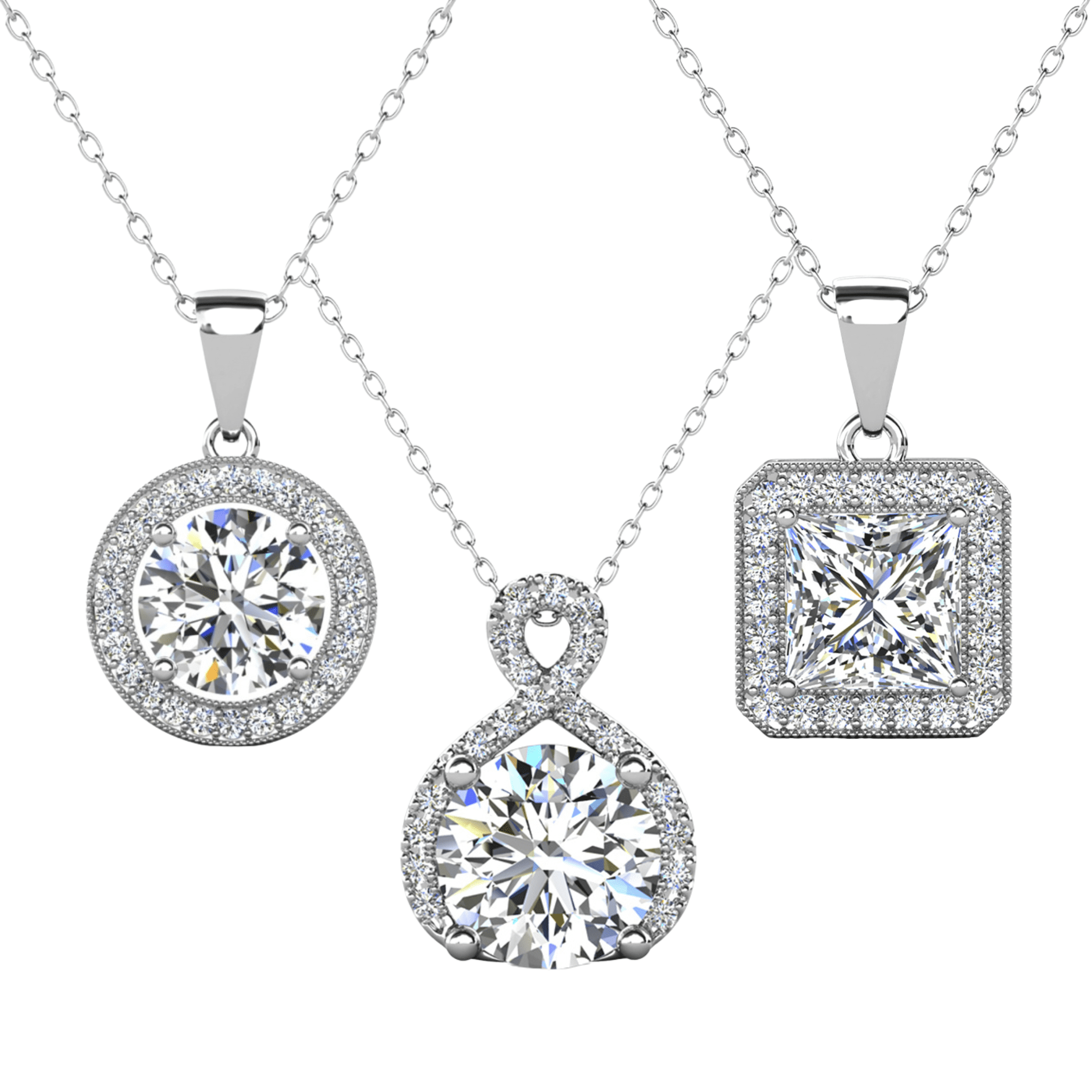 Cate & Chloe Pack of 3 - Blake, Ivy & Alessandra 18k White Gold Plated Necklaces with Simulated Diamonds for Women