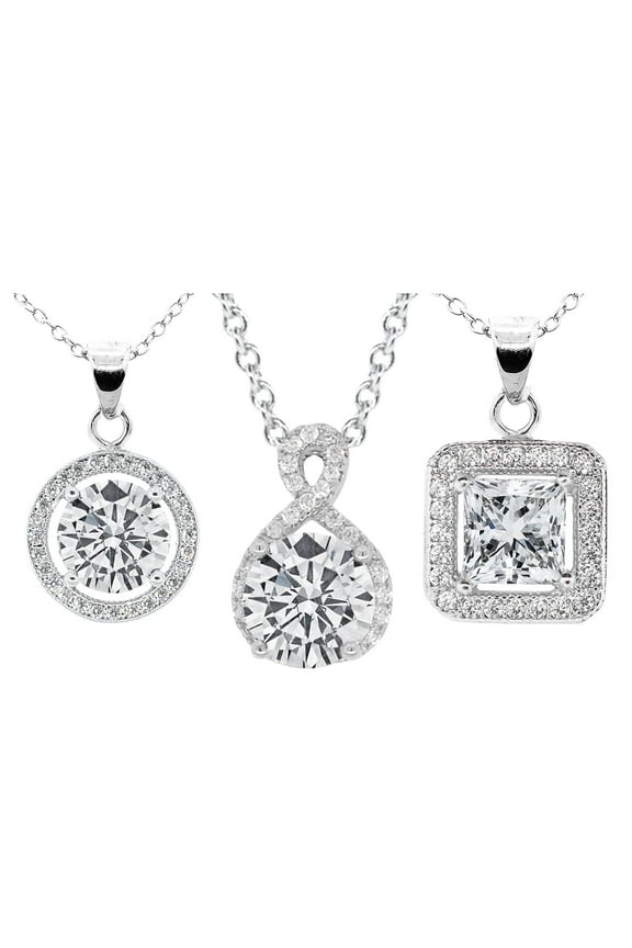 Pack of 3 - Blake, Ivy & Alessandra 18k White Gold Plated Necklaces with Simulated Diamonds for Women