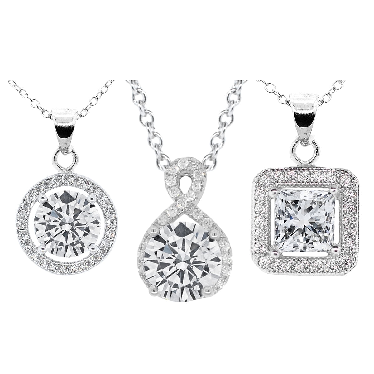 Cate & Chloe Jewelry Set - Pack of 3 White Gold Plated Pendant Necklaces for Women (Blake, Ivy, Alessandra)