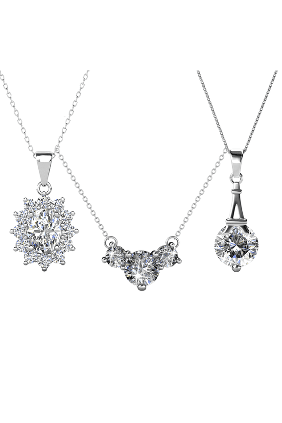 Pack of 3 - Calliope, Sage & Isla 18k White Gold Plated Necklace with Flawless Crystals for Women