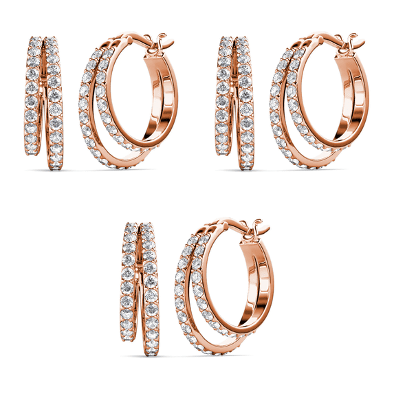 Cate & Chloe Pack of 3 - Corina 18k Rose Gold Plated 20mm Hoop Earrings with Swarovski Crystals Gift for Women