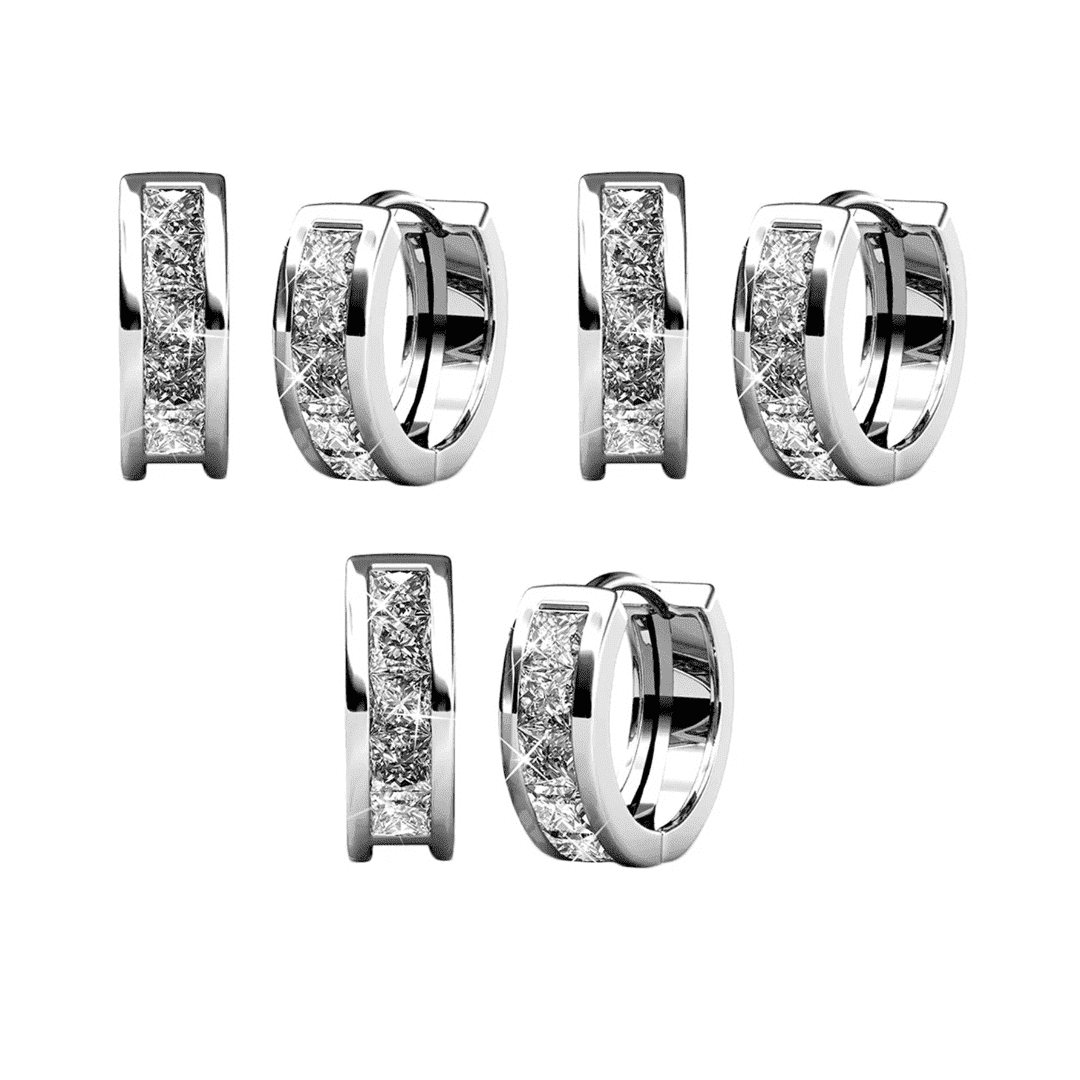 Cate & Chloe Pack of 3 - Giselle 18k White Gold Plated 15mm Hoop Earrings with Swarovski Crystals for Women