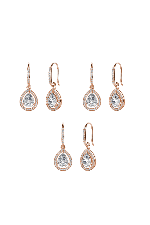 Pack of 3 - Isabel 18k Rose Gold Plated Dangle Earrings with Simulated Diamond Crystals