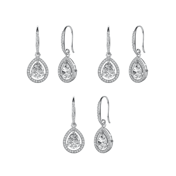 Cate & Chloe Pack of 3 - Isabel 18k White Gold Plated Dangle Earrings with Simulated Diamond Crystals