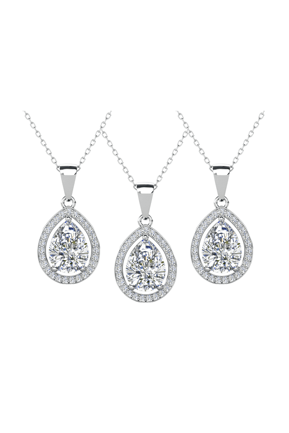 Pack of 3 - Isabel 18k White Gold Plated Teardrop Necklace with Simulated Diamonds for Women