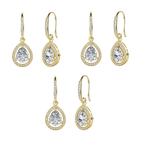 Cate & Chloe Pack of 3 - Isabel 18k Yellow Gold Plated Dangle Earrings with Simulated Diamond Crystals