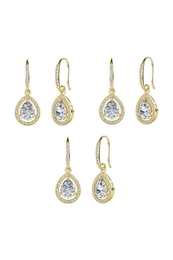 Pack of 3 - Isabel 18k Yellow Gold Plated Dangle Earrings with Simulated Diamond Crystals