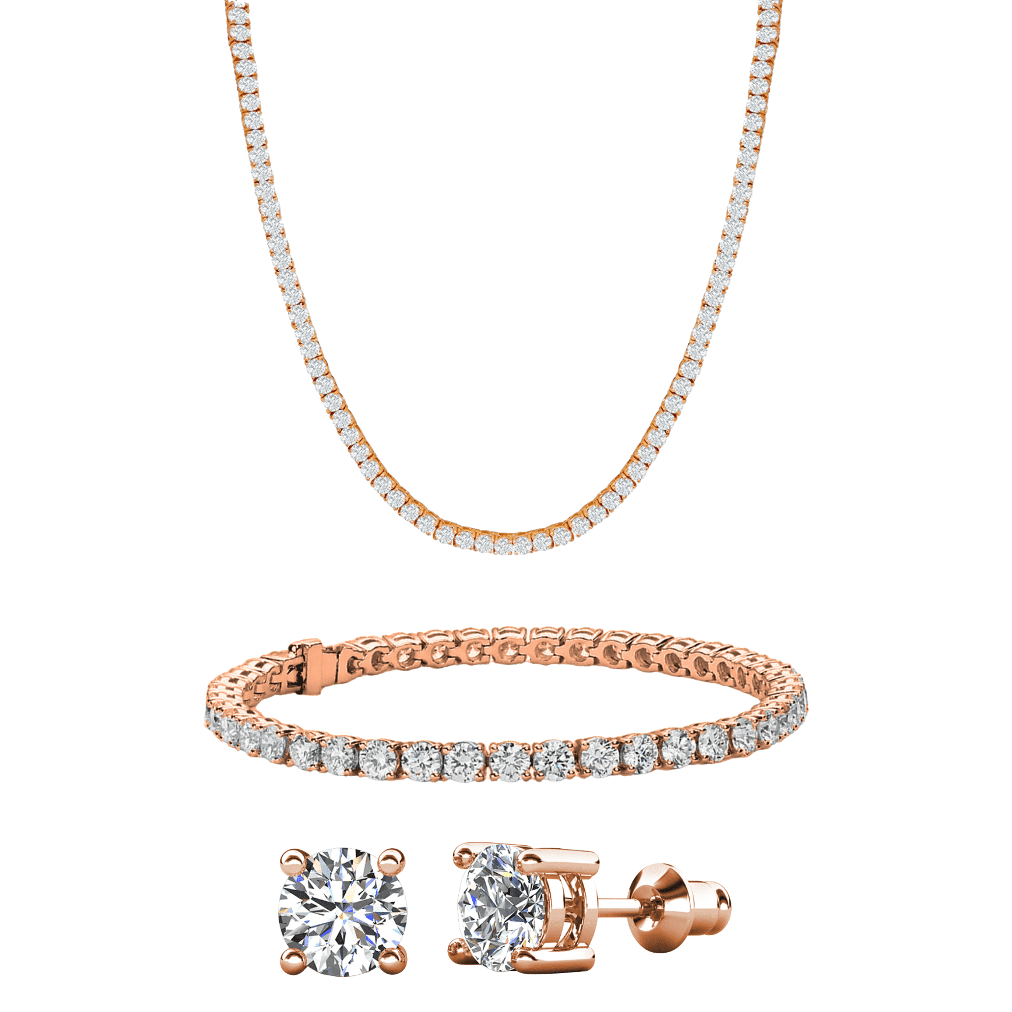 Cate & Chloe Pack of 3 - Kaylee 18k Rose Gold Plated Jewelry Set with Simulated Diamond Crystals