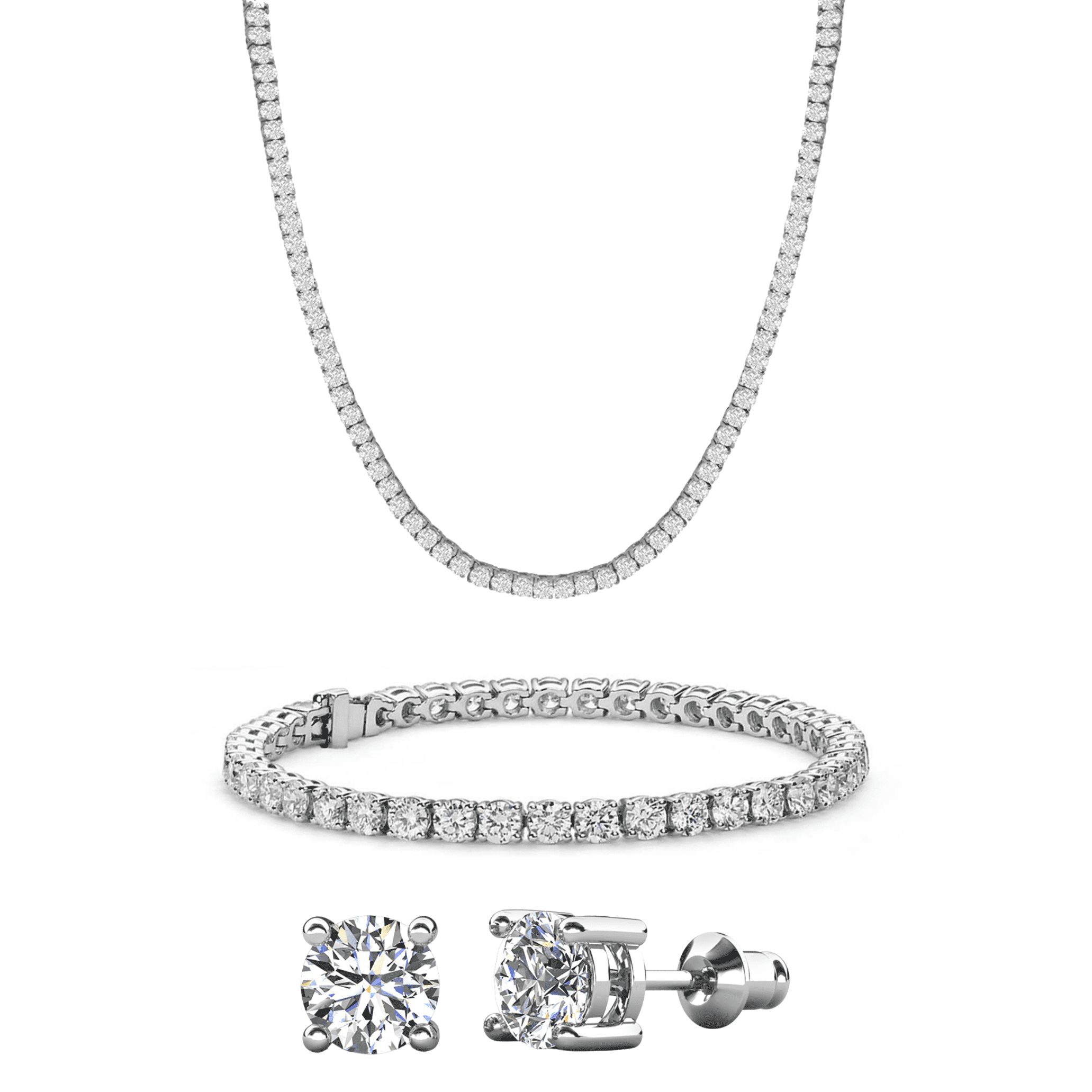 Cate & Chloe Pack of 3 - Kaylee 18k White Gold Plated Jewelry Set with Simulated Diamond Crystals
