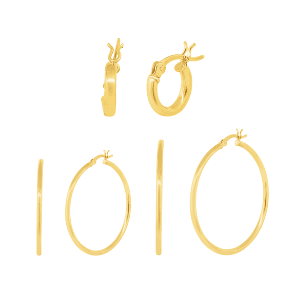 Cate & Chloe Pack of 3 - Monica 18k Yellow Gold Plated 10mm 40mm 50mm Hoop Earrings for Women