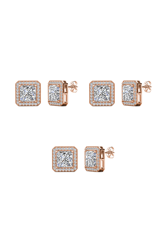 Pack of 3 - Norah 18k Rose Gold Plated Stud Earrings with Simulated Diamond Crystals