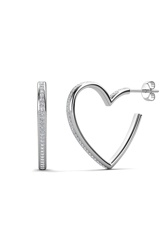Pack of 3 - Sylvia 18k White Gold Plated Heart Hoop Earrings with Swarovski Crystals, Gift for Women