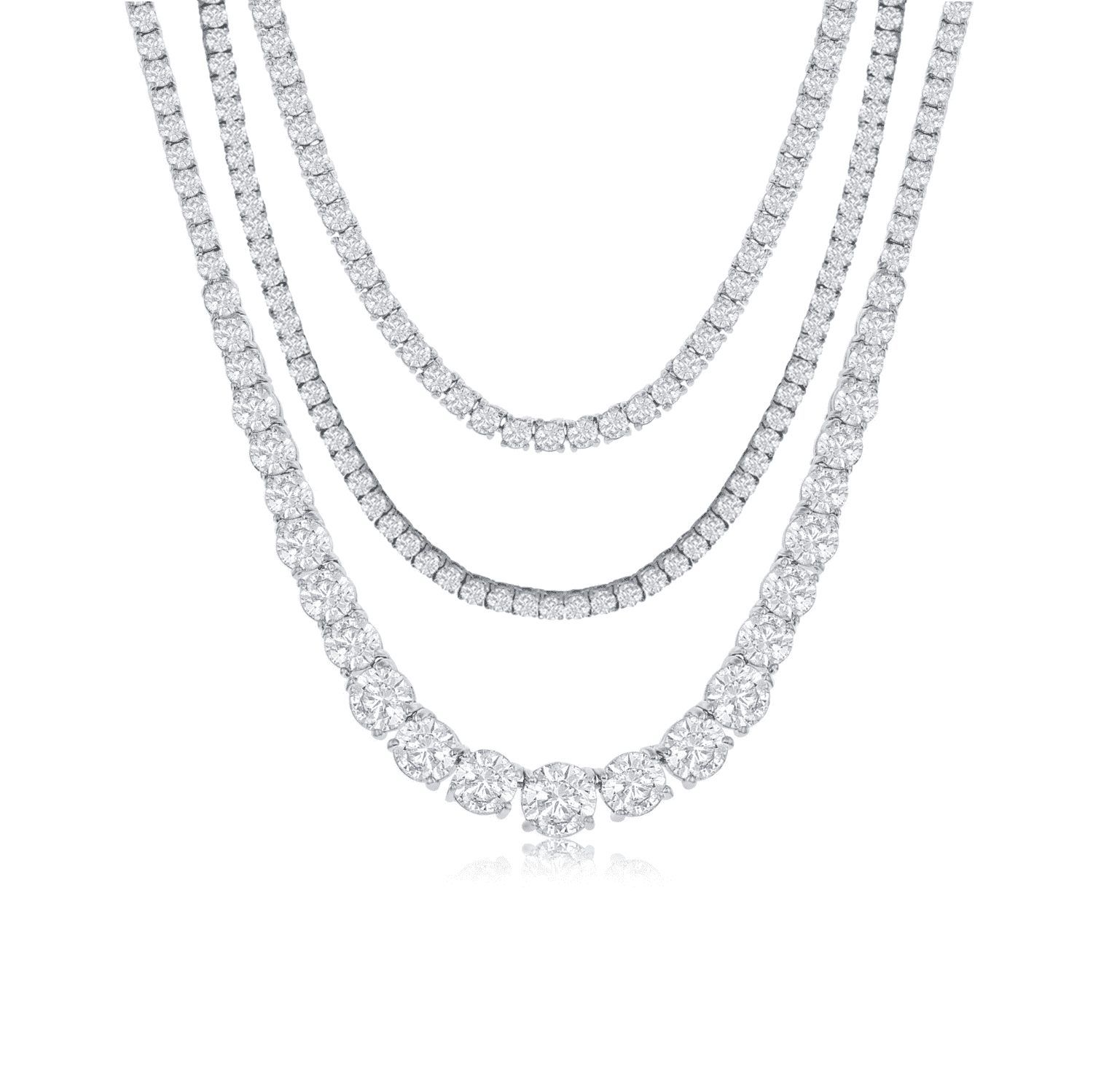 Cate & Chloe Pack of 3 - Whitney, Olivia, Kaylee 18k White Gold Tennis Necklace with Simulated Diamonds for Women