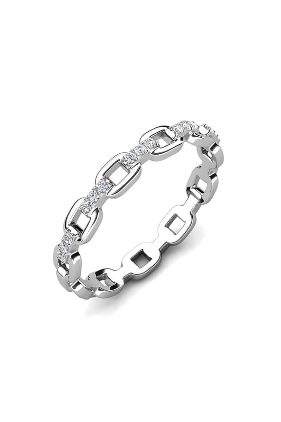 Paula 18k White Gold Plated Chain Link Ring with Swarovski Crystals, Gift for Women