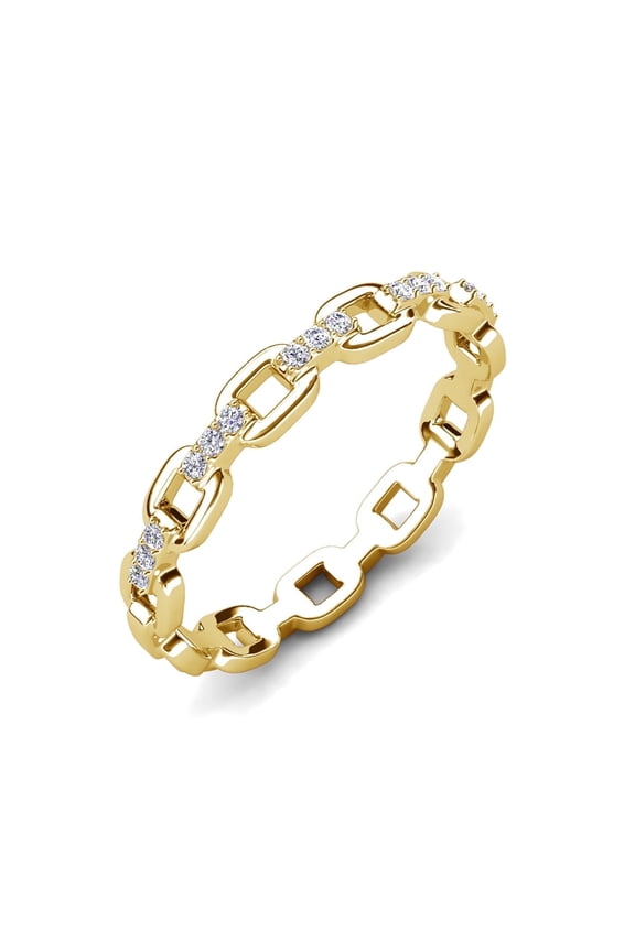 Paula 18k Yellow Gold Plated Chain Link Ring with Swarovski Crystals, Gift for Women