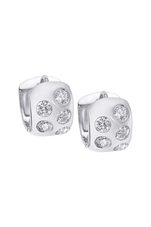 Penelope 18k White Gold Plated Hoop Earrings with Simulated Diamond Crystals for Women