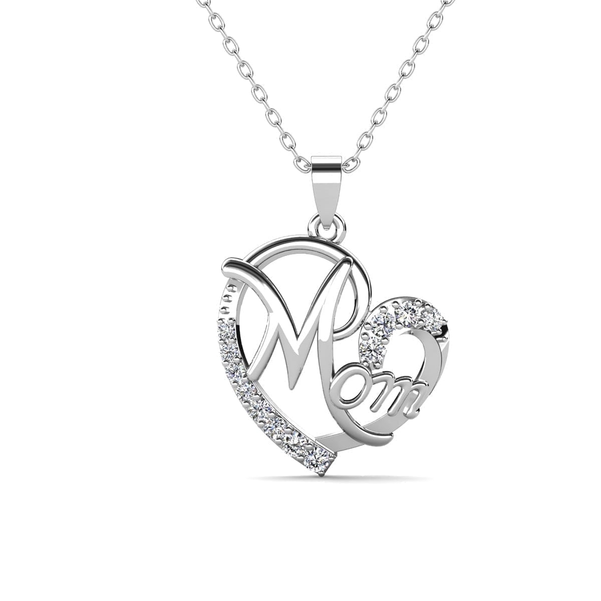 Cate & Chloe Persephone 18k White Gold Plated Mom Heart Necklace with Simulated Diamond for Women