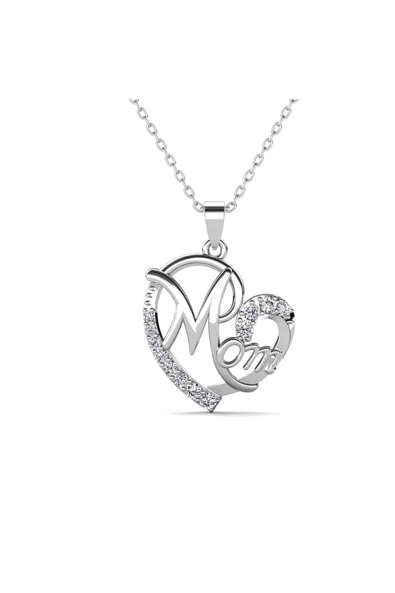 Persephone 18k White Gold Plated Mom Heart Necklace with Simulated Diamond for Women