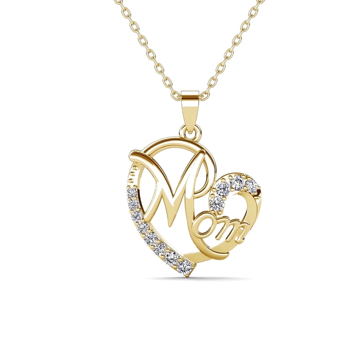 Cate & Chloe Persephone 18k Yellow Gold Plated Mom Heart Necklace with Simulated Diamond for Women
