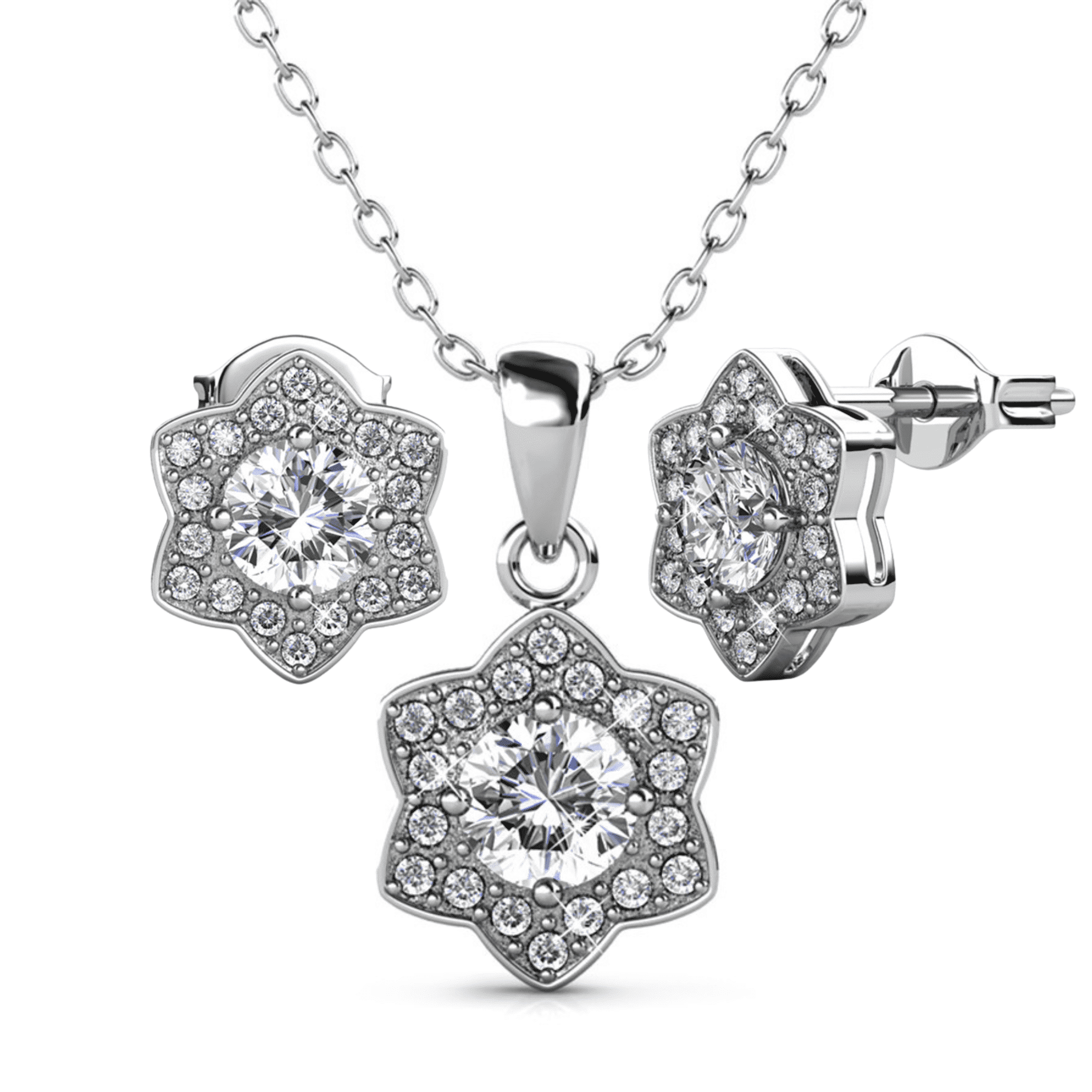 Cate & Chloe Poppy 18k White Gold Plated Jewelry Set with Simulated Diamond Crystals for Women
