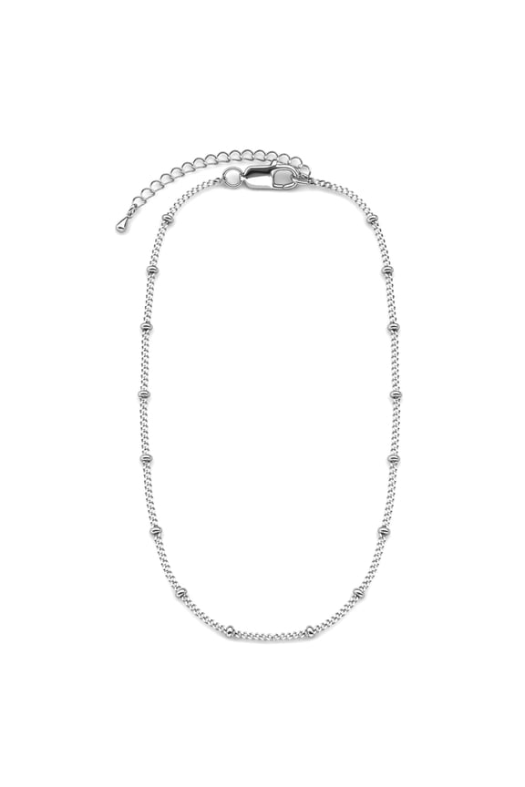 Pria 18k White Gold Plated Bead Station Chain Necklace, Gift for Women