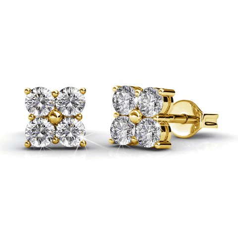 Rae 18k Yellow Gold Plated Cluster Stud Earrings with Swarovski Crystals for Women