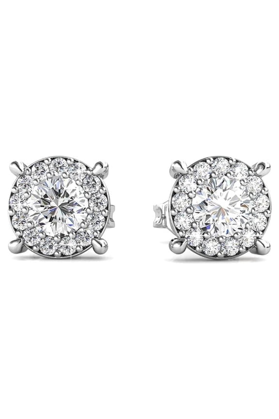 Raylee 18k White Gold Plated Halo Stud Earrings with Swarovski Crystals Gift for Women