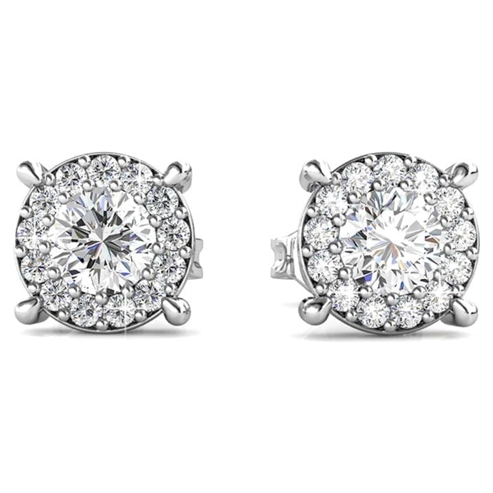 Cate & Chloe Raylee 18k White Gold Plated Halo Stud Earrings with Swarovski Crystals Gift for Women