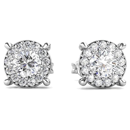 Cate & Chloe Raylee 18k White Gold Plated Halo Stud Earrings with Swarovski Crystals Gift for Women