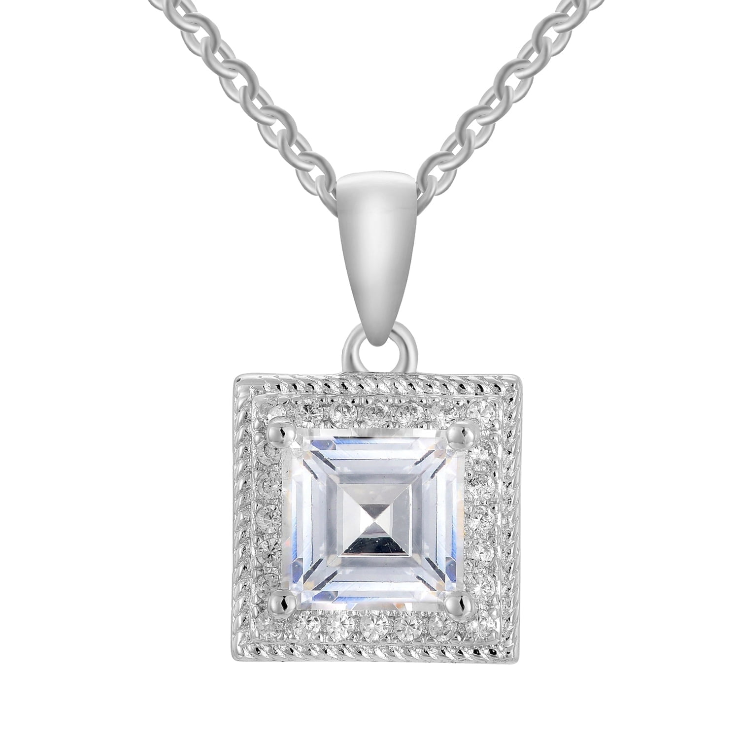 Cate & Chloe Rebecca 18k White Gold Plated Necklace with Simulated Diamond Crystals Gift for Women