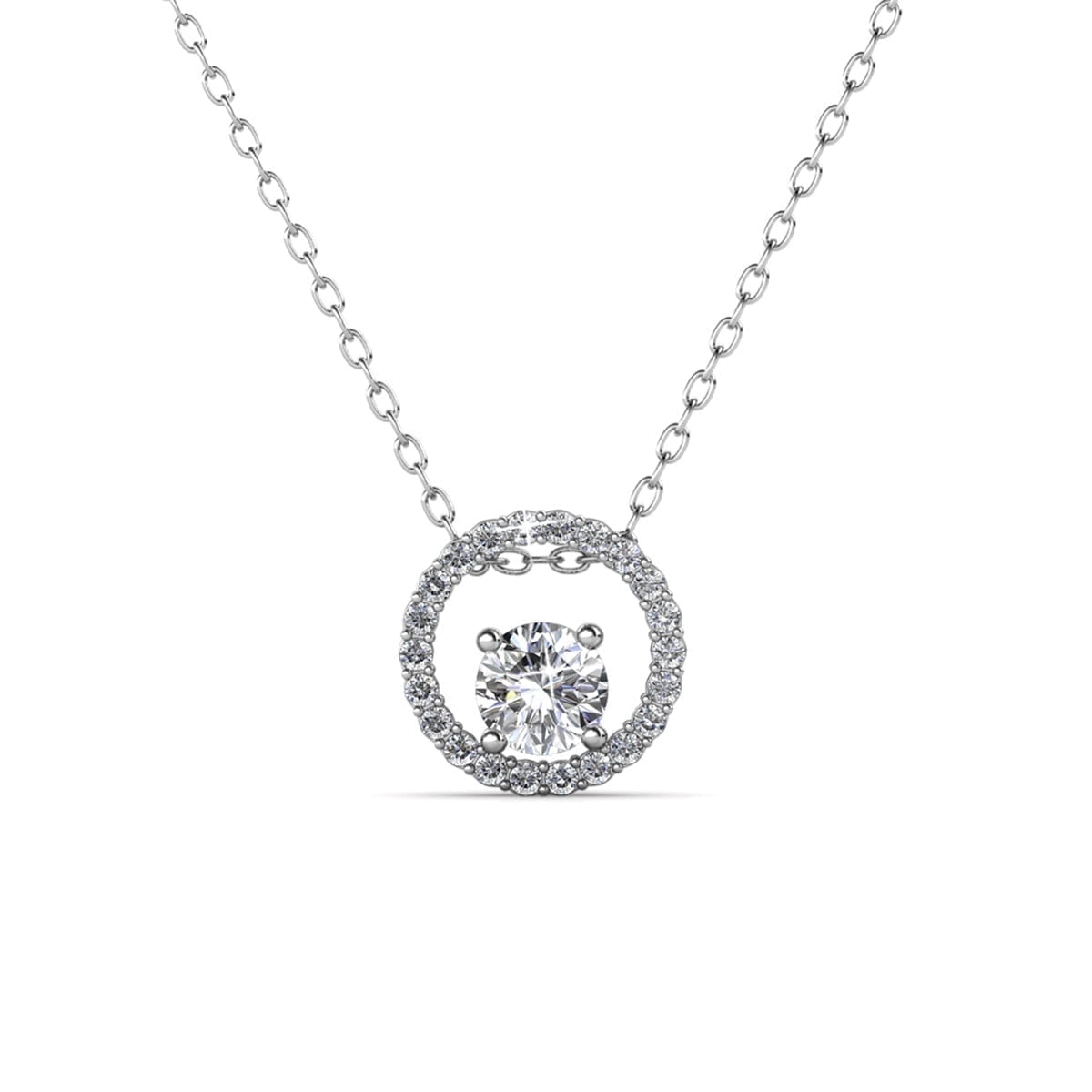 Cate & Chloe Reign 18k White Gold Plated Silver Halo Necklace with Swarovski Crystals