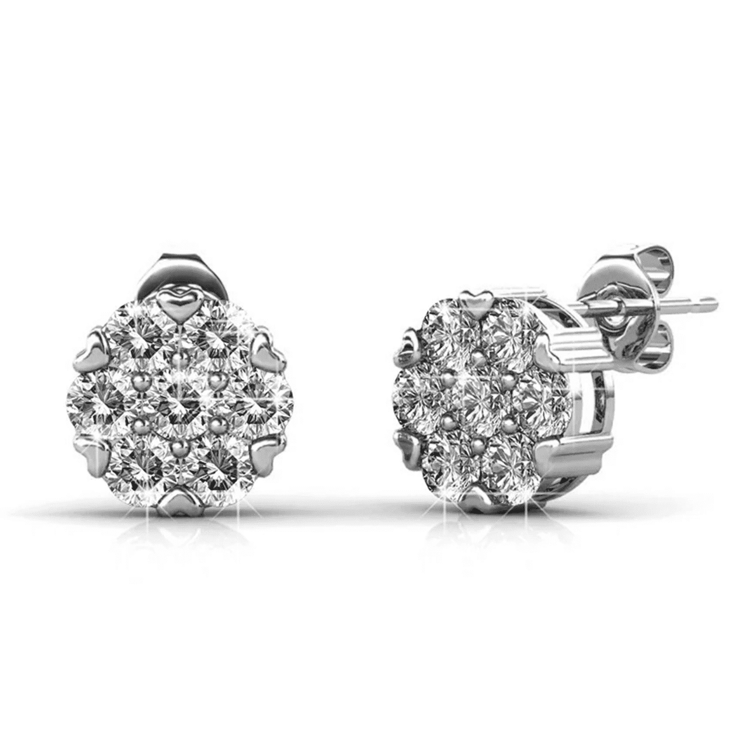 Cate & Chloe Remy 18k White Gold Plated Cluster Stud Earrings with Swarovski Crystals for Women