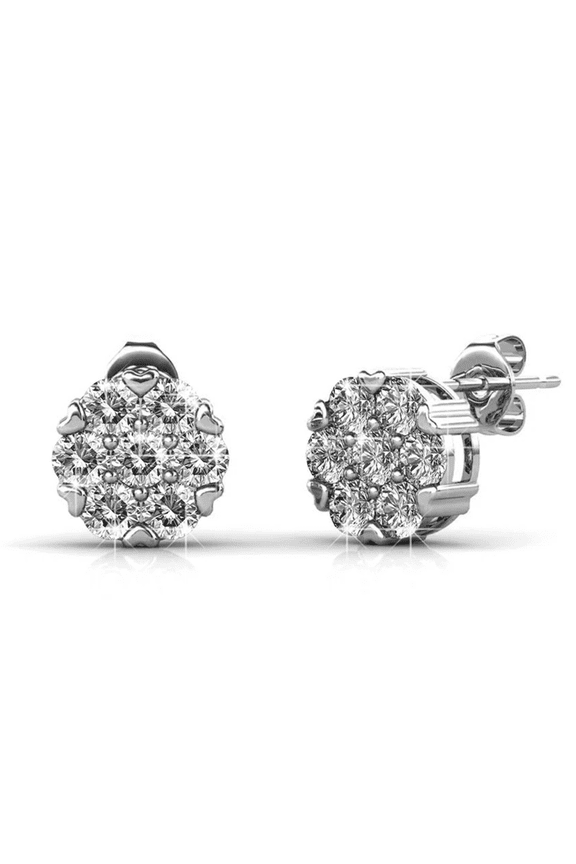 Remy 18k White Gold Plated Cluster Stud Earrings with Swarovski Crystals for Women
