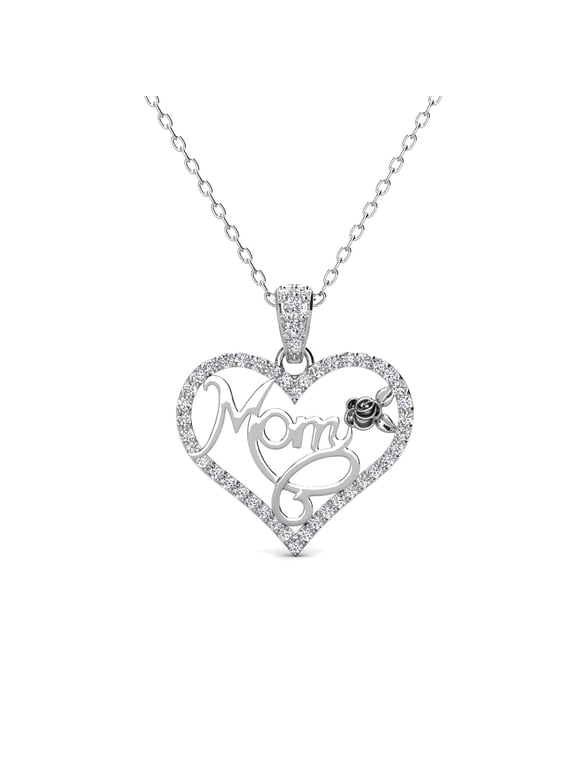 Rhonda 18k White Gold Plated Mom Heart Necklace with Swarovski Crystals for Women